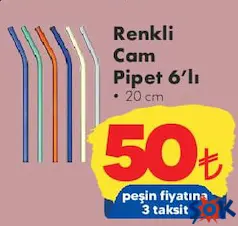 CAMBU RENKLİ CAM PİPET 6'LI 20 CM fiyat ve kampanya bilgisi